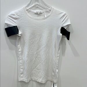 Helmut Lang Fitted White and Black Cuffed Sleeve T-Shirt
